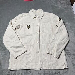 FIVE Shacket Women's Small White‎ Herringbone Long Sleeve Collared Button Front